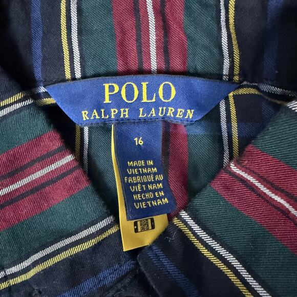 Polo Ralph Lauren Dress Girls 16 Navy Red Plaid Button Front Shirt Dress Cotton - Picture 4 of 12